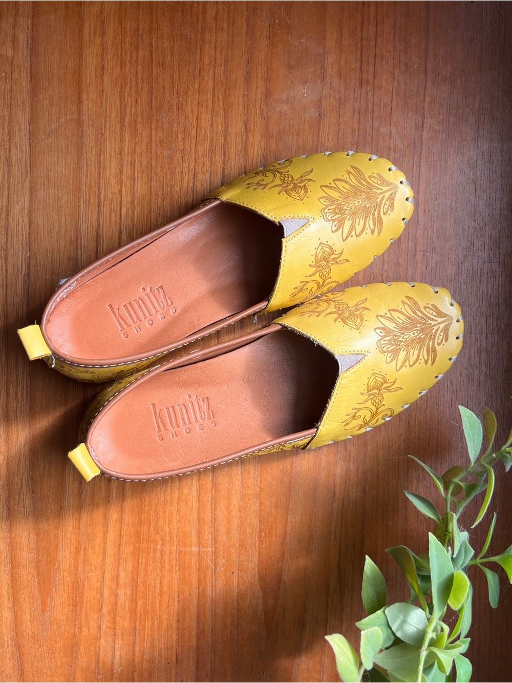 Women's Yellow Leather Slip-On Loafers